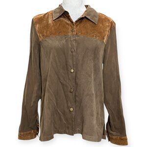 Erin London Women Faux Suede Shirt Jacket Western Boho Brown Button Medium